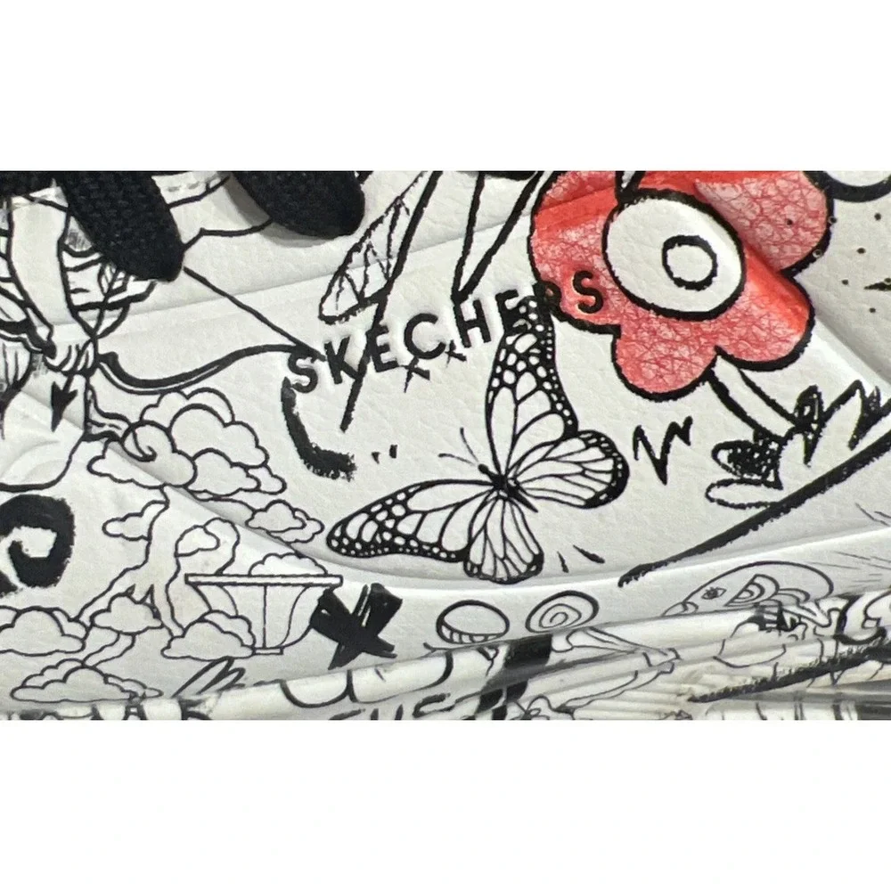 Skechers Vexx‎ Sketch Doodle Lace Sneakers 177972 White Black Women's Size 9